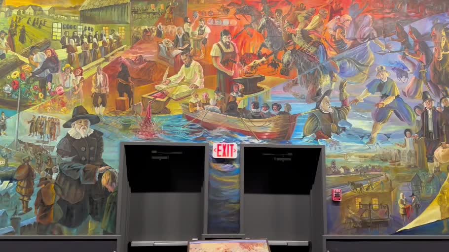 A section of the Behalt history mural photographed from the supplied video
